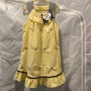 Emily Rose Yellow Gingham Bee Embroidered Sundress. Sz 5